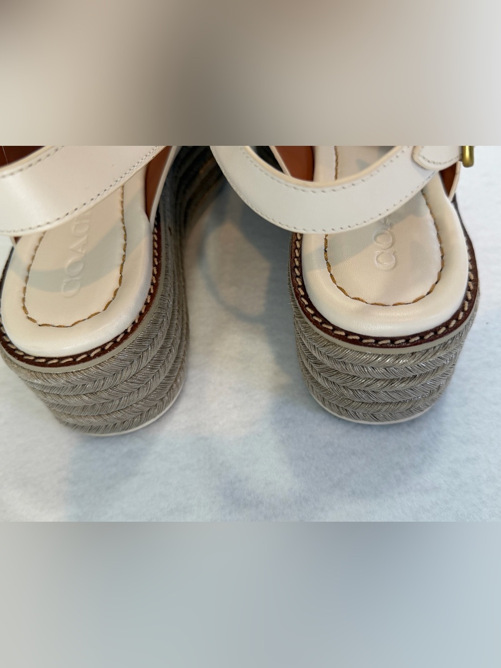 Coach Cream Floral Appliqué Leather Platform Sandals Size 8.5 - Picture 8 of 8